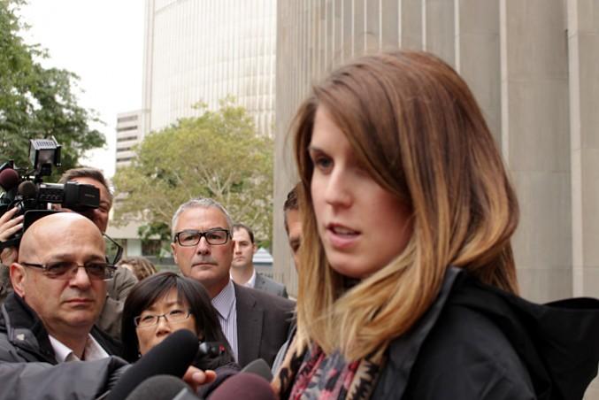 Taryn Skinner, Christopher’s sister, speaks to the media after the Oct. 5 trial. PHOTO: Jake Scott