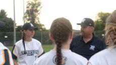 Ryerson’s new fastpitch team discusses tactics before their inaugural game.PHOTO: CHRIS BLANCHETTE