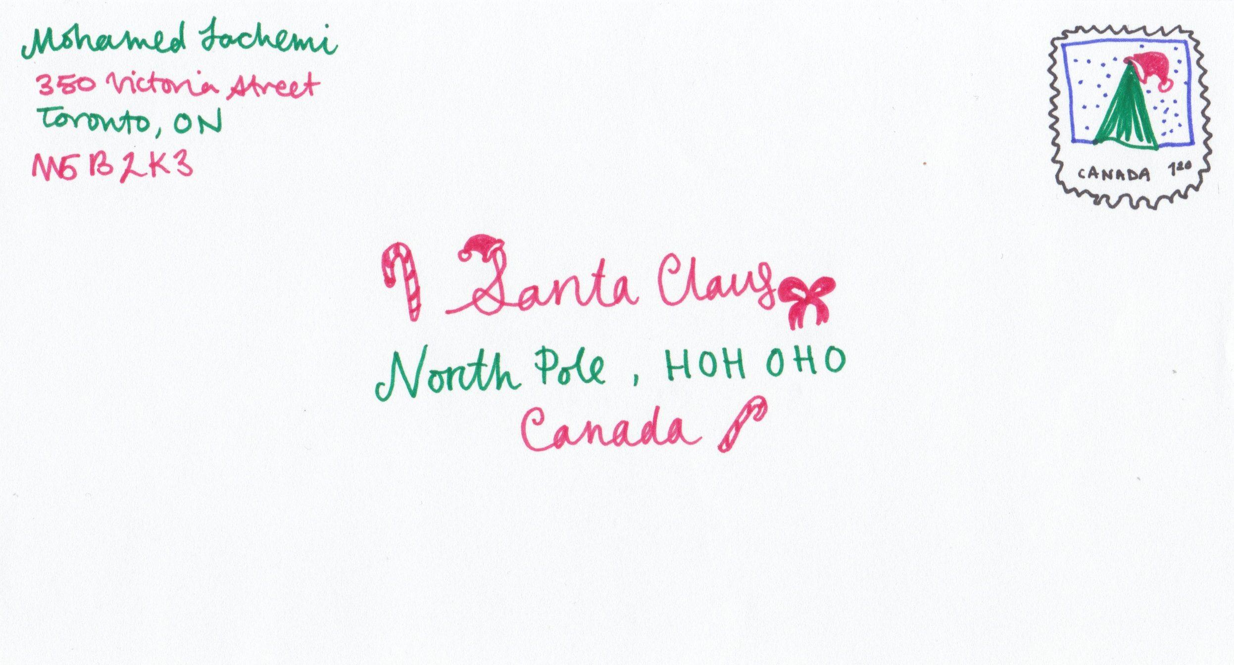 The cover of a letter with Santa's address on the cover