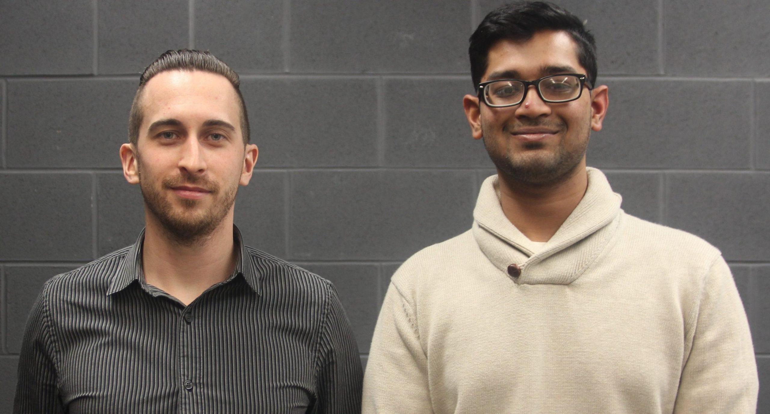 Francis Picotte, founder of the Ryerson Space Society and Abhinav Sundar, vice president of operations, stand side-by-side facing the camera.