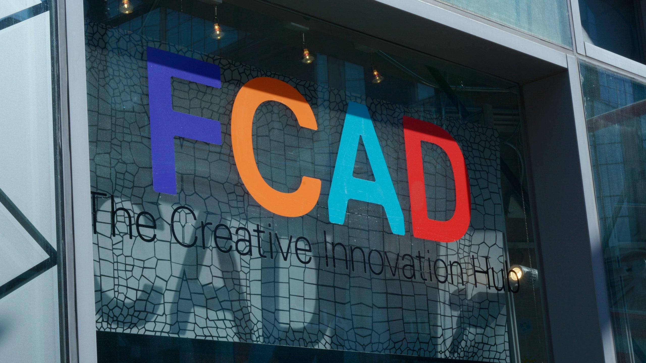 Photo of the FCAD creative innovation hub sign on Yonge Street.