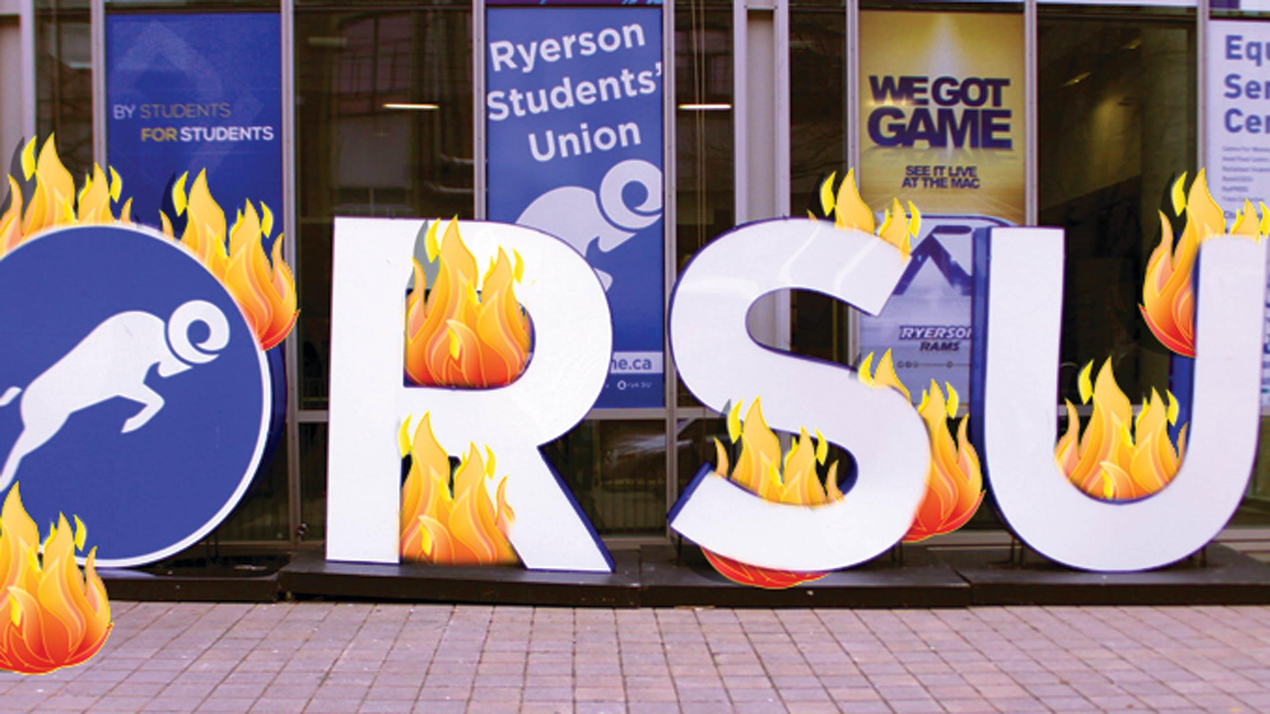 Words spelling out "RSU" with flame around it
