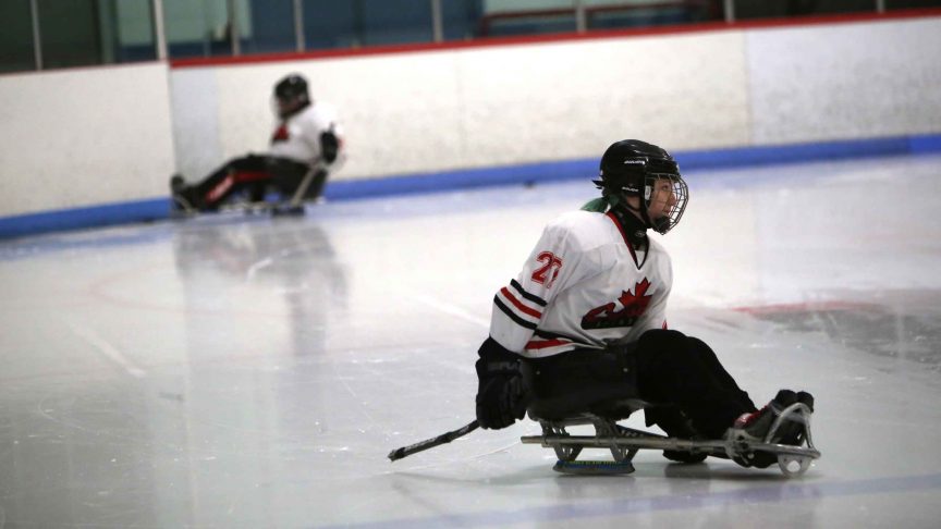 Sledge hockey player on the ice