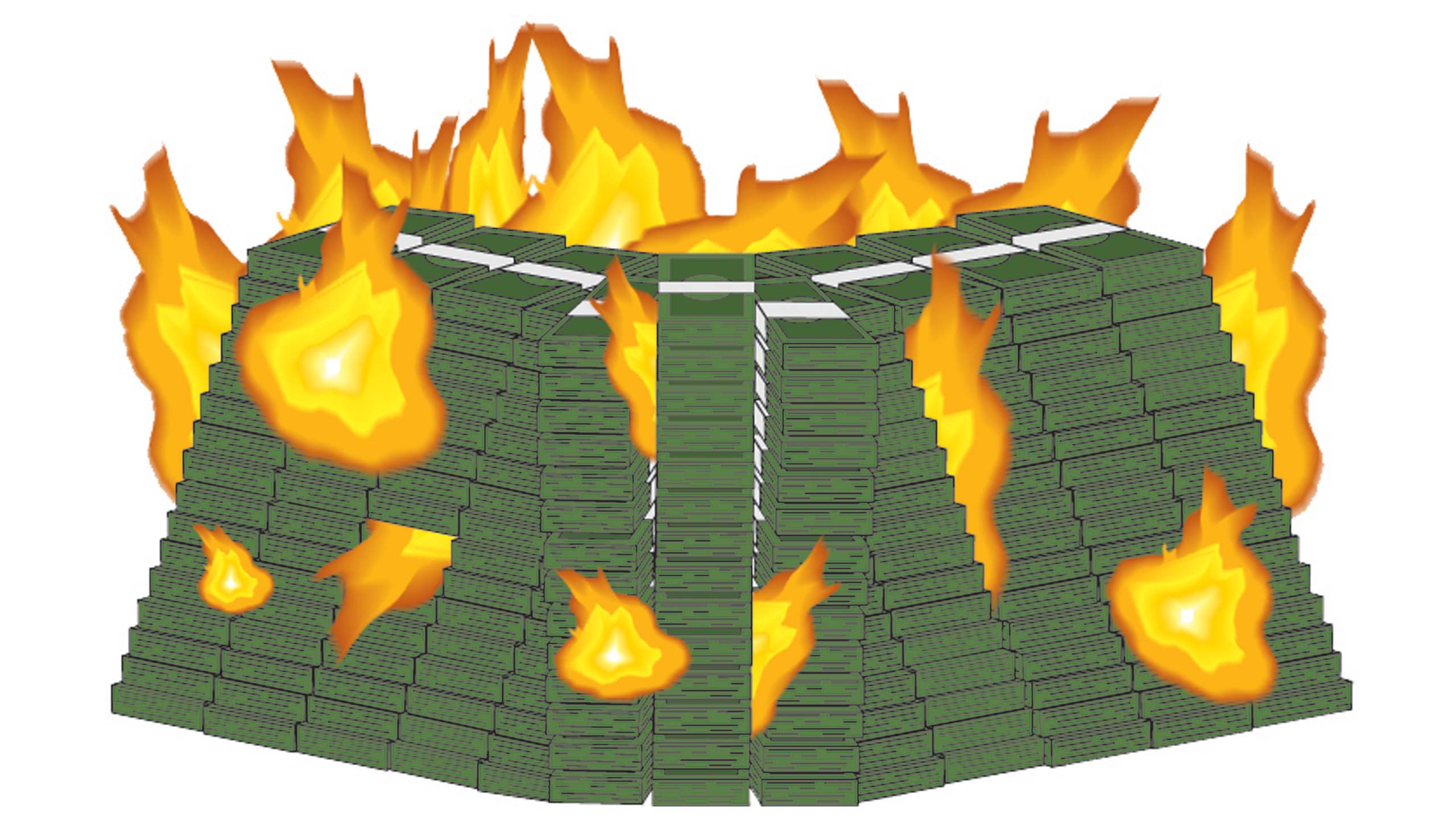 A heap of money on fire