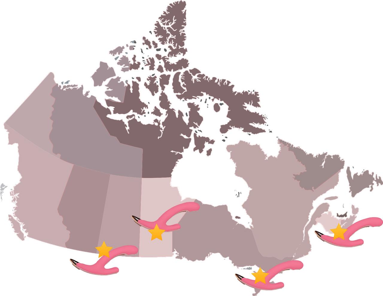 A map of Canada with dildos on Winnipeg, Regina, Toronto and Halifax.
