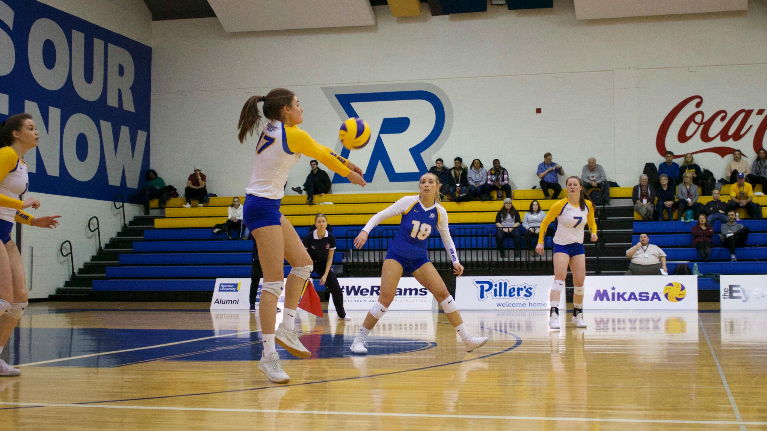 Photo of the women's volleyball team in action.