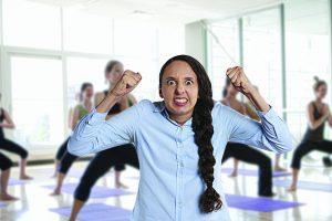 Portrait of an angry woman in a yoga class