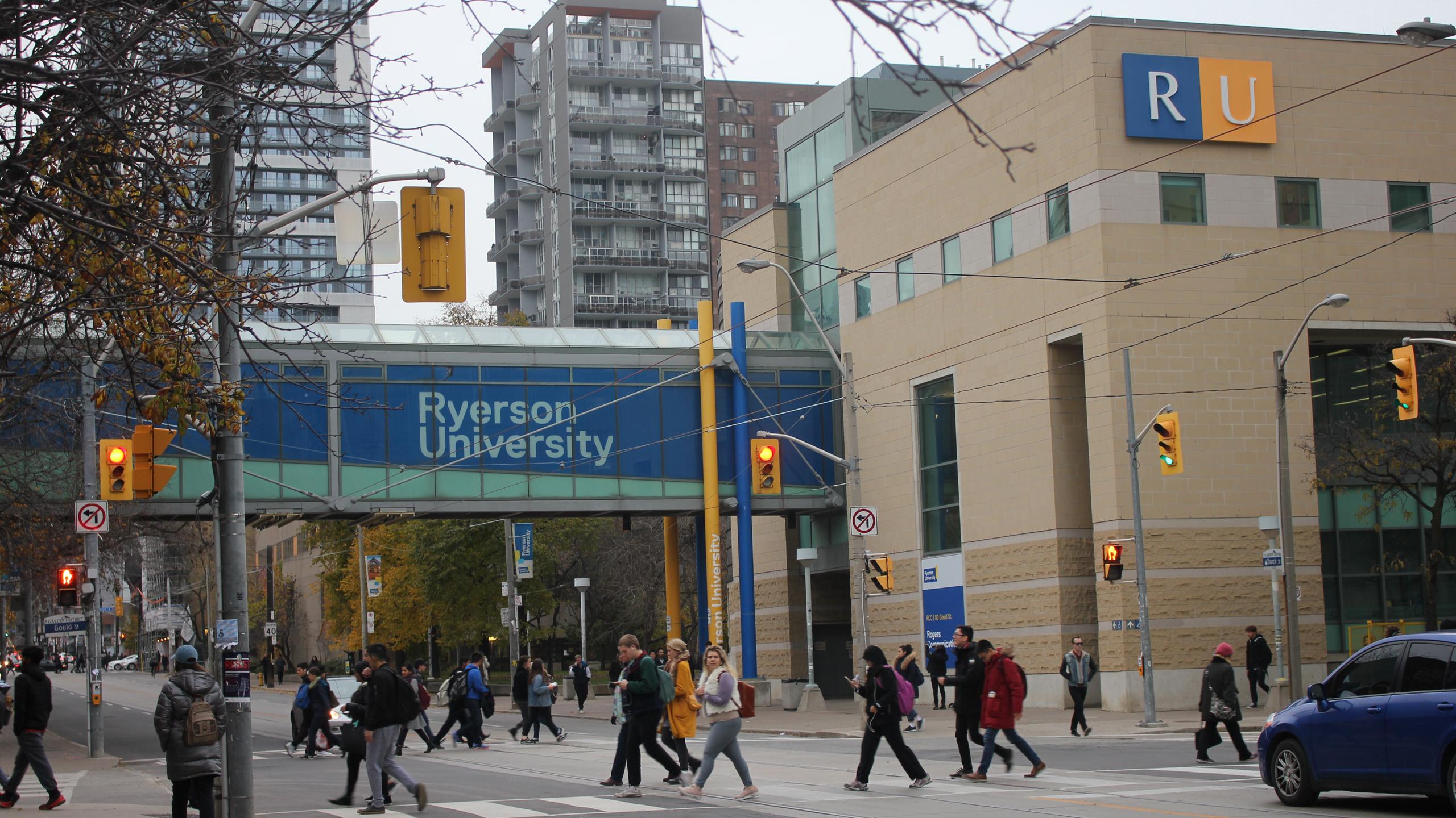 Ryerson students walk across campus.