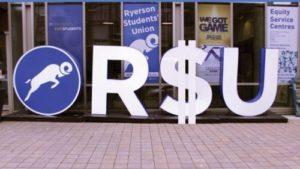 A photo of the RSU logo but the S is a dollar sign
