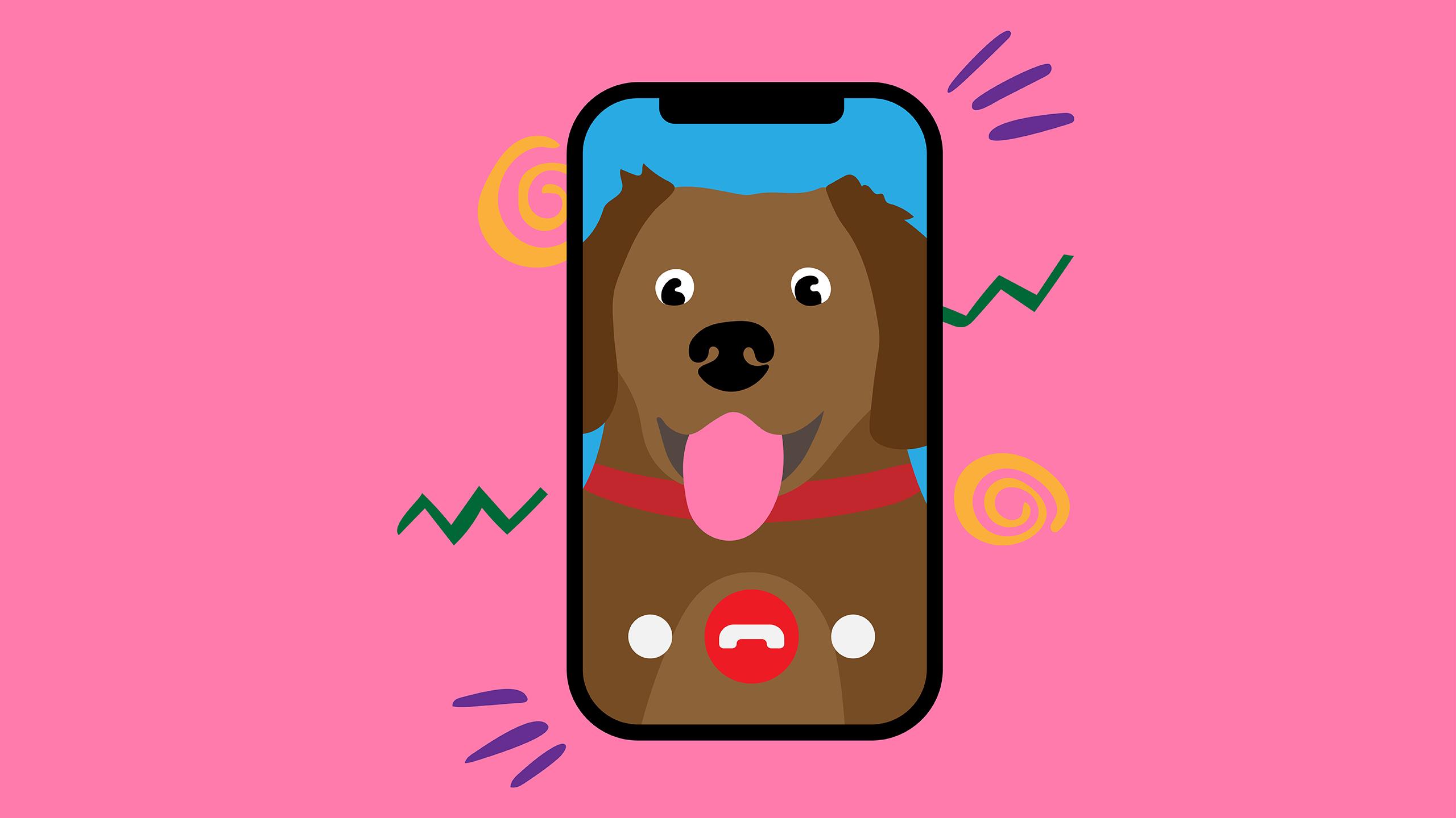 Illustration of a happy dog on FaceTime.