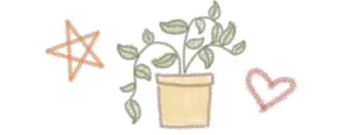 line break of illustrated potted plant with a star and a heart