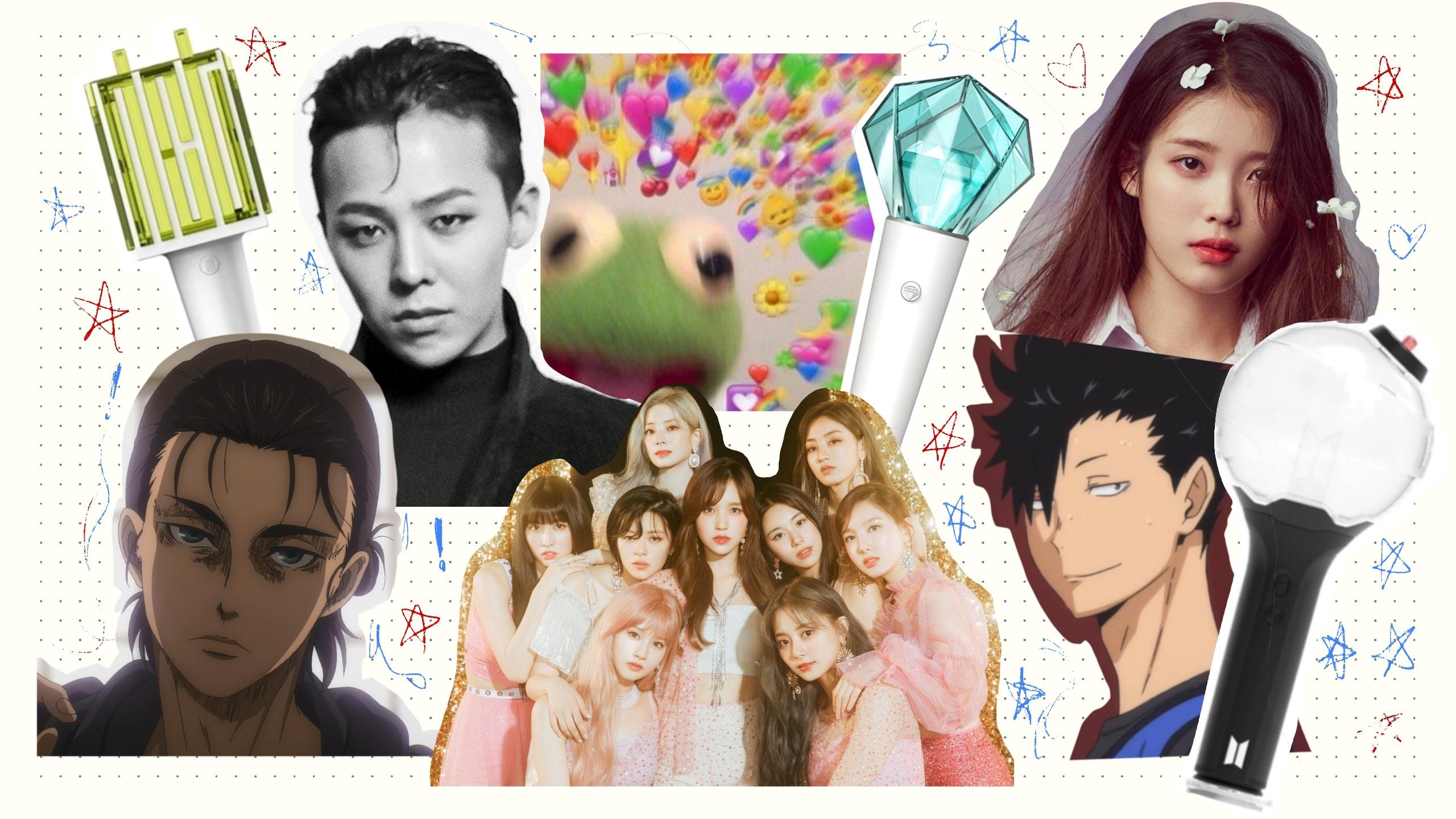 Collection of different k-pop artists and anime characters.