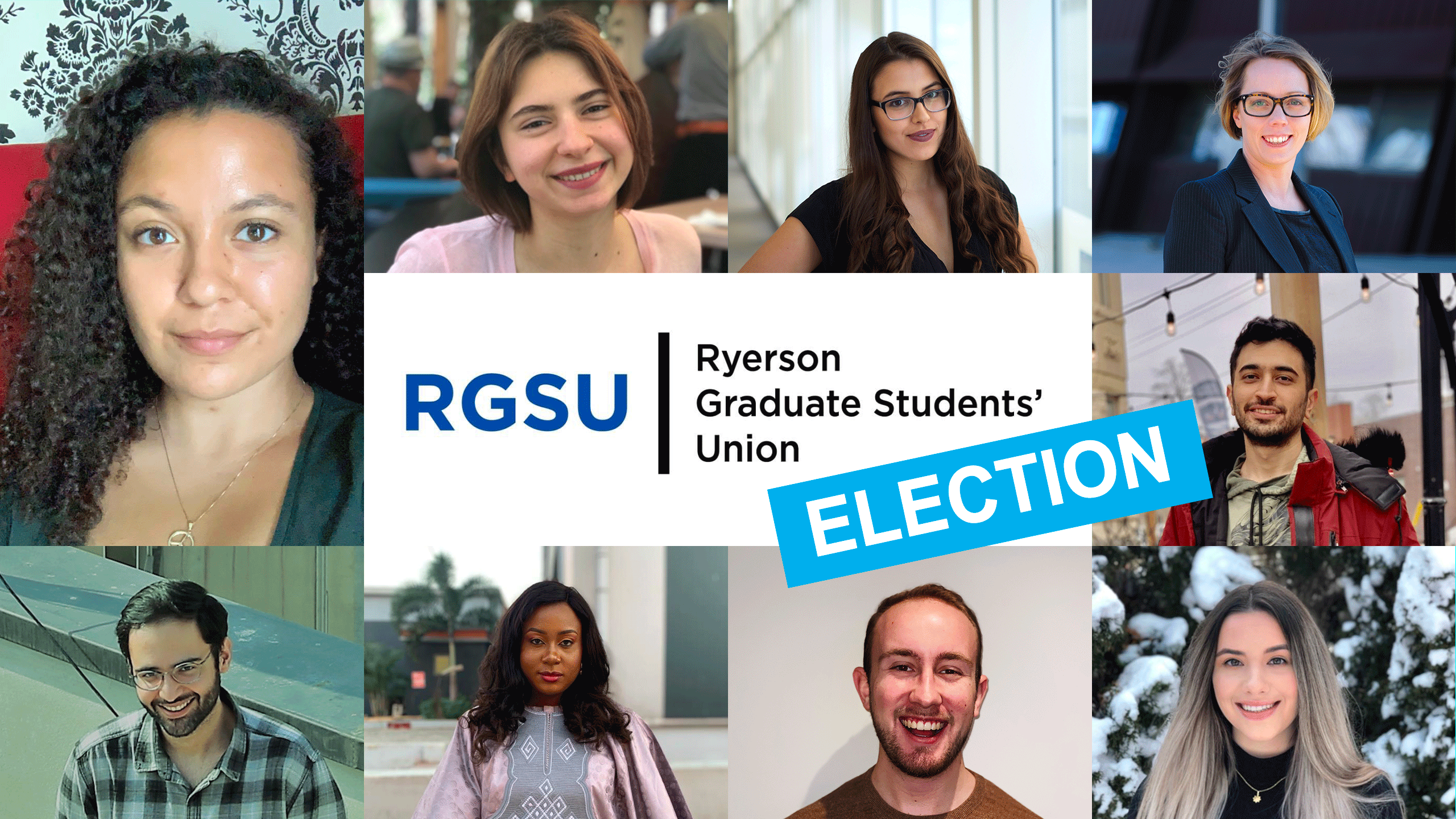 Candidates and acclaimed executive members of RGSU.Upper row from left to right: Charlotte Ferworn, Anastasiia Lepitrop, Rebecca Cabral-Dias and Jolene Hunt Bottom row: Mohammed Amin Shirazain, Jack Adebisi, Christopher Randall, Fallan Mitchell and Pooyan Nayyeri