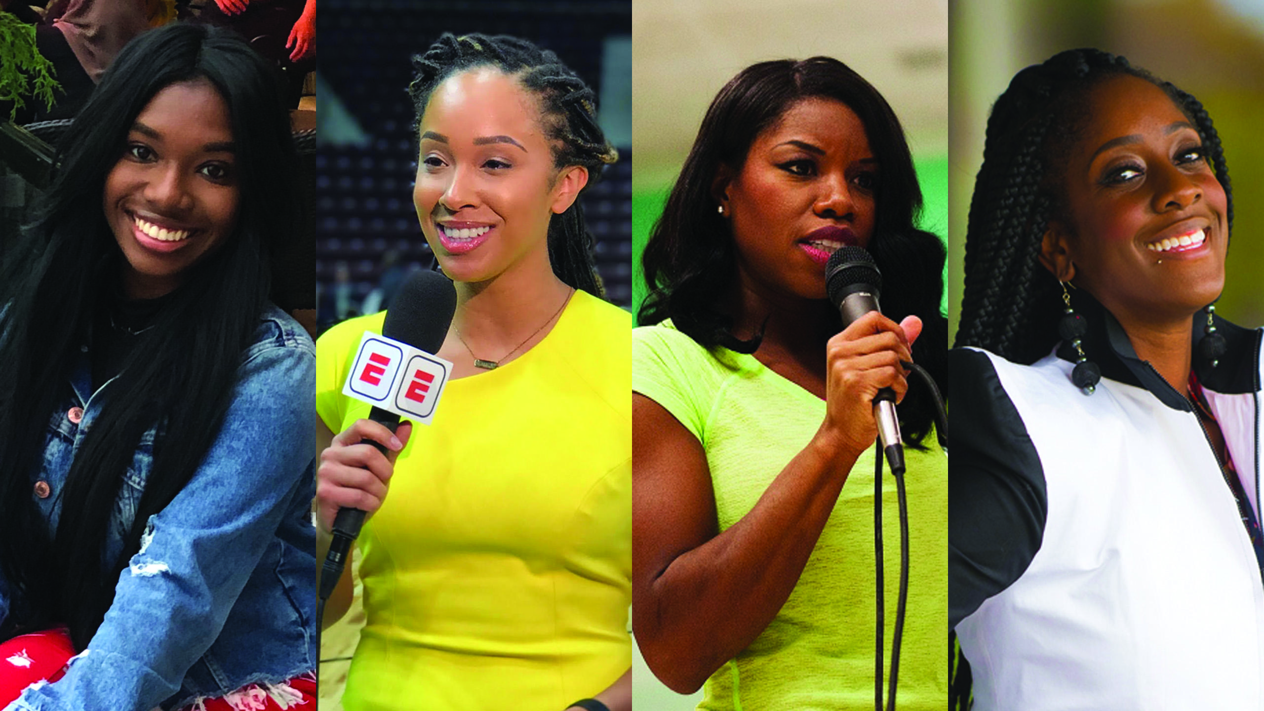 Portraits of four young Black women: Vanessa Wright, Meghan McPeak, Perdita Felicien and Tabia Charles-Collins.