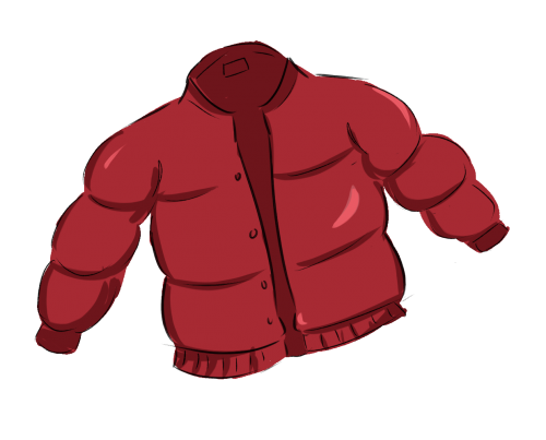 A red puffer jacket