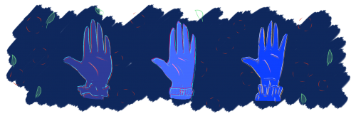 Three blue hands in a line