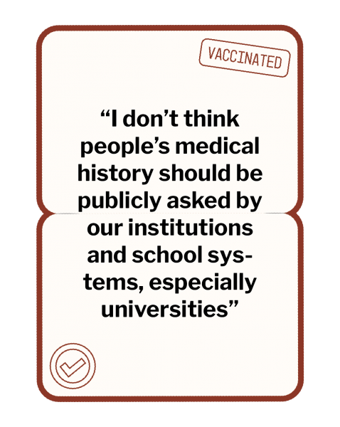 pull quote that says "I don't think people's medical history should be publicly asked by our institutions and school systems, especially universities"