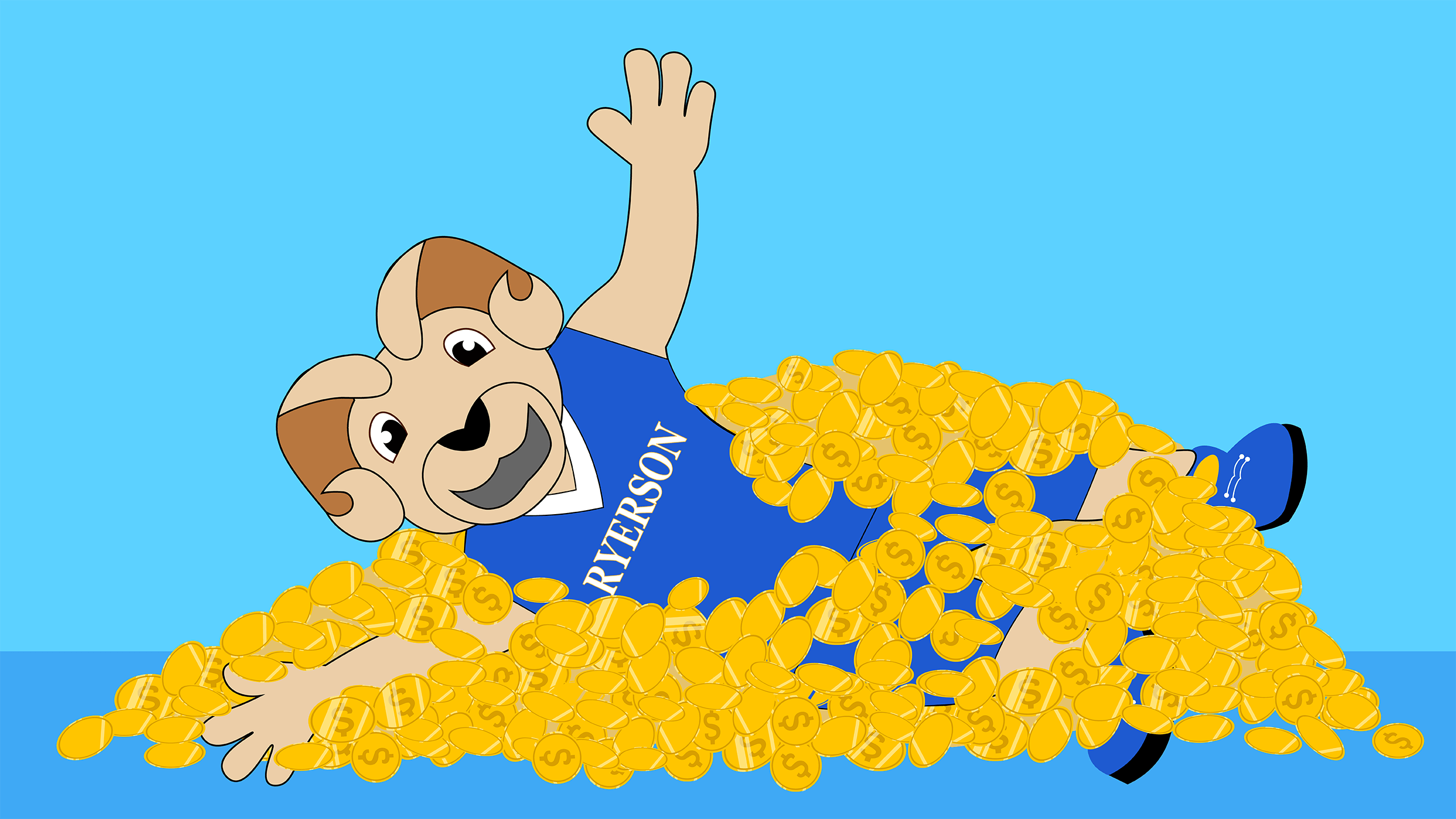 Eggy the Ram lying in a pile of coins