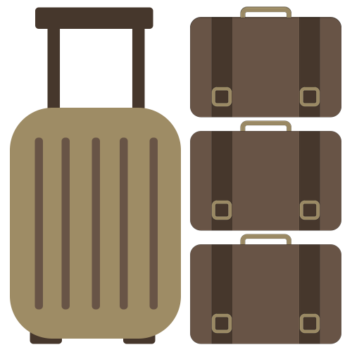 One suitcase, with three briefcases on top of one another next to it.