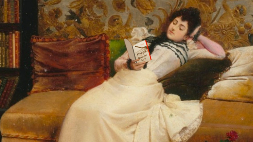 Victorian woman reading Hunger by Roxane Gay