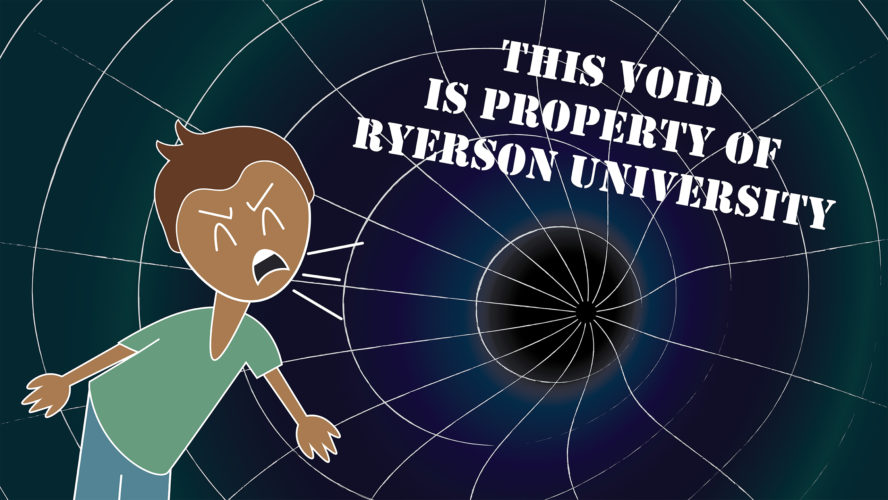 Someone screaming into a void that says "property of Ryerson University"