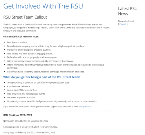 RSU's full "Get Involved" webpage