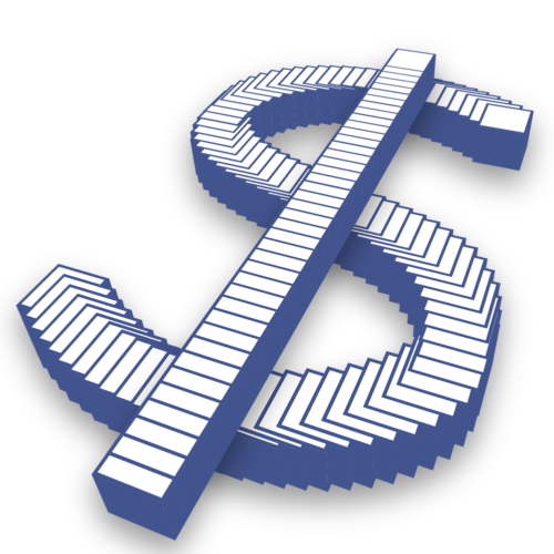 a 3d illustration of a dollar sign made of white boxes with a blue stroke