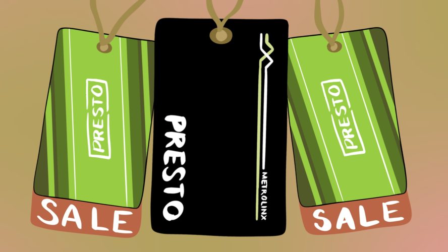 Green and Black Presto cards hanging as a sale item