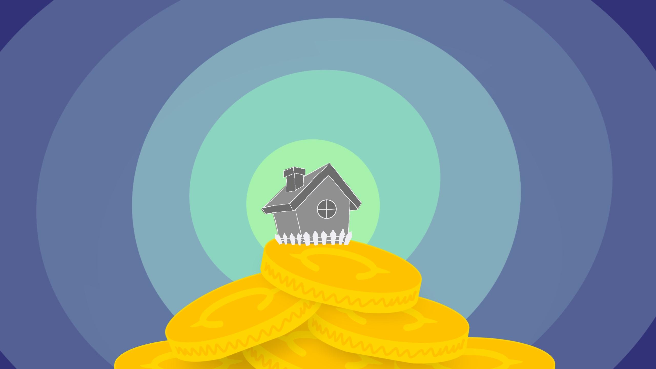 Illustration of a home on top of a pile of coins