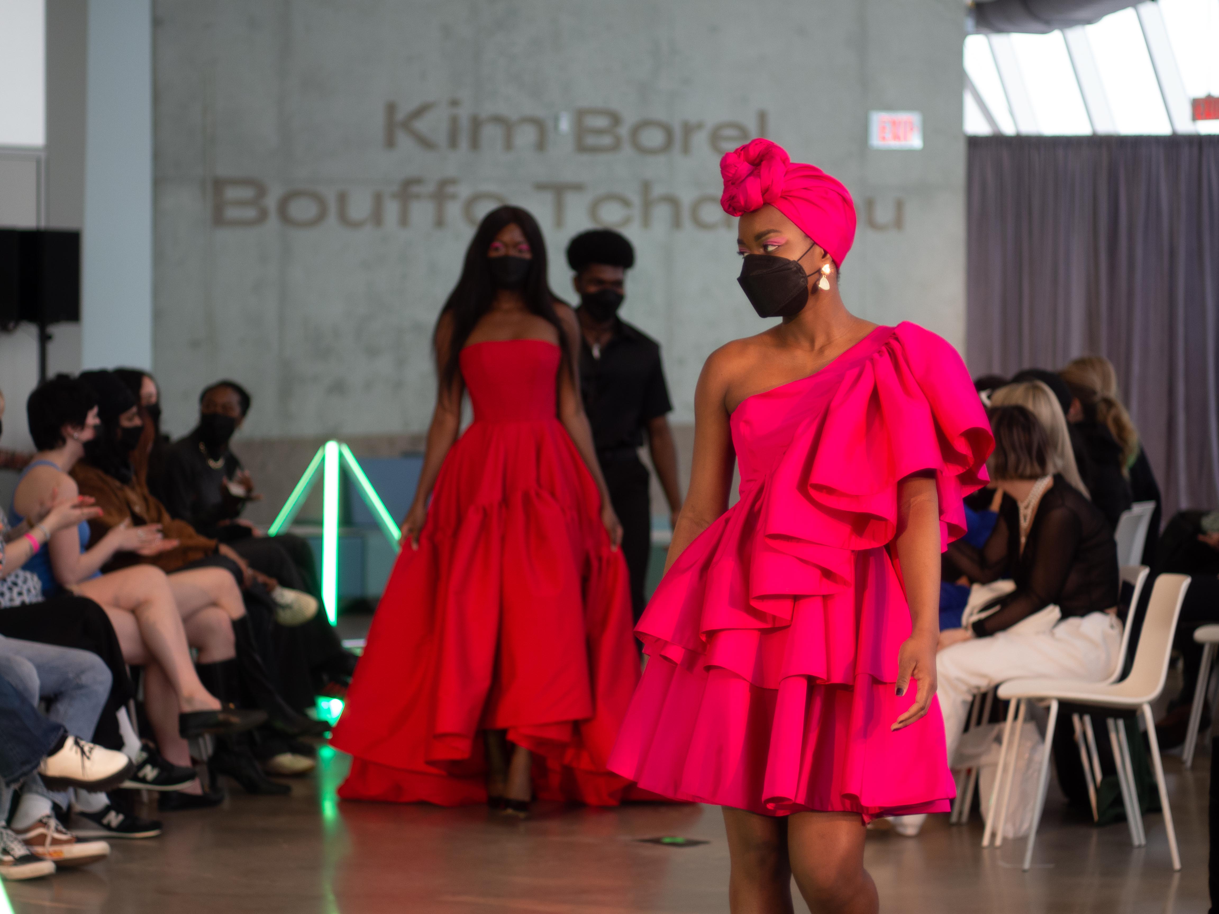 A model on the runway wearing a piece from Kim Borel Bouffo Tchamou's collection