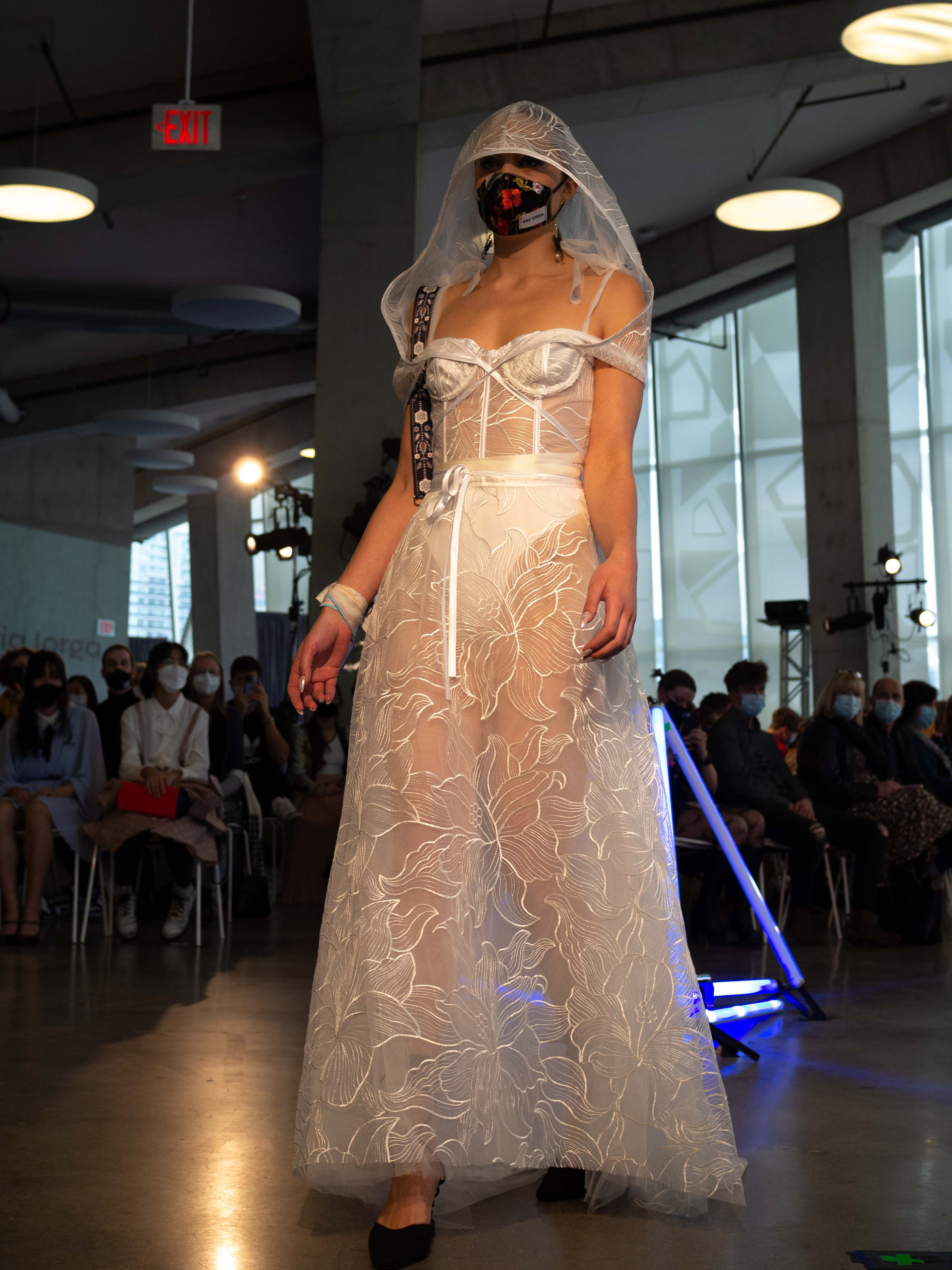 A model on the runway wearing a piece from Anna Maria Iorga's collection