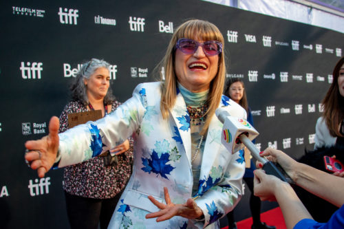 Cathrine Hardwicke, director of the film Roost, enthusiastically speaking with the
press about her film. 