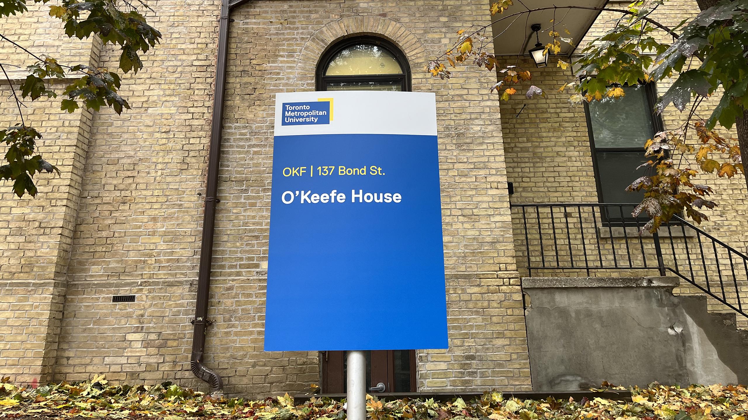 a photo of the outdoor sign of the o'keefe house