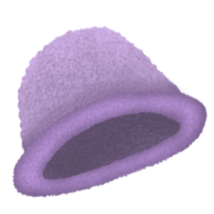 A purple fuzzy crochet hat