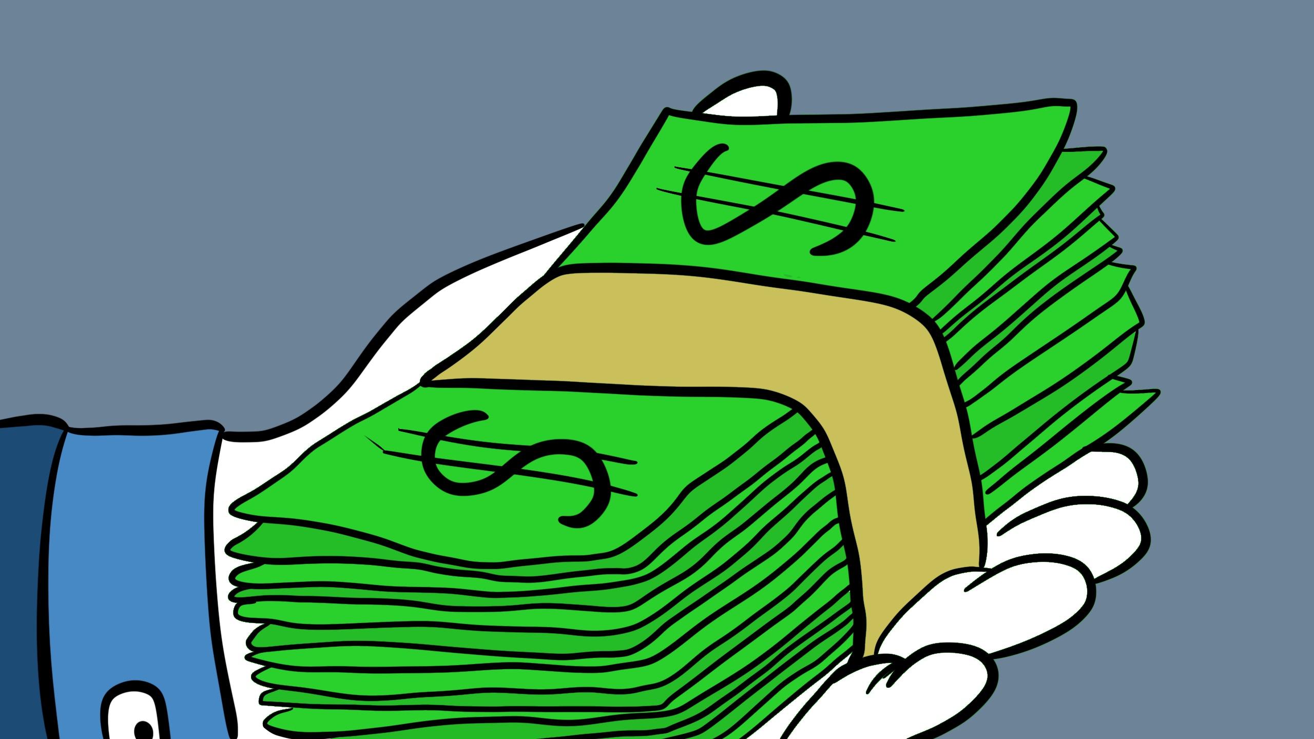 illustration of a hand holing a stack of money