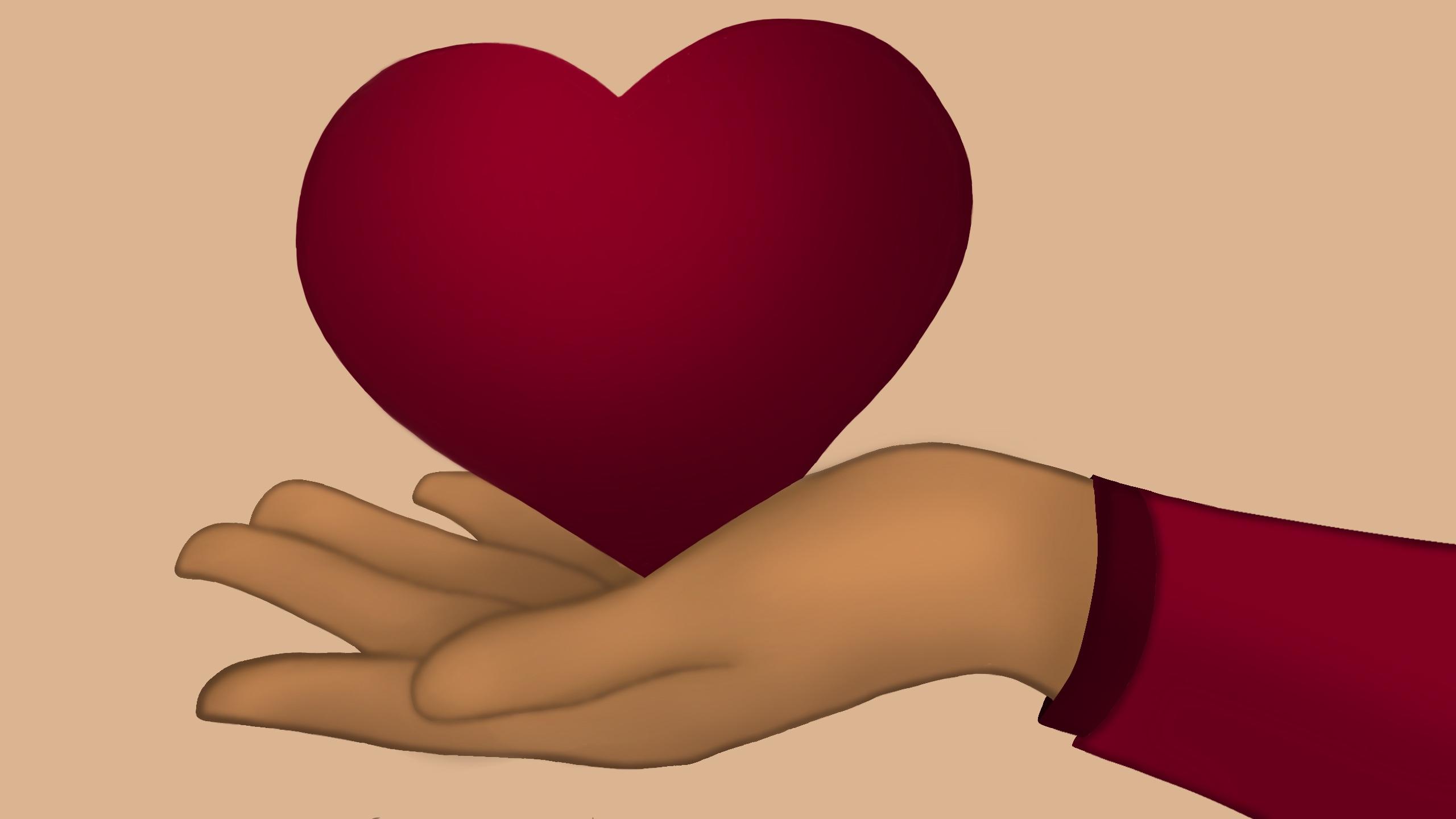 Illustration of a hand reaching out and holding a big heart