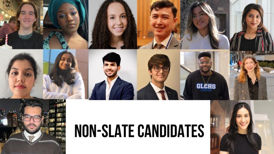 14 headshots of TMSU candidates with text reading "Non-slate candidates"