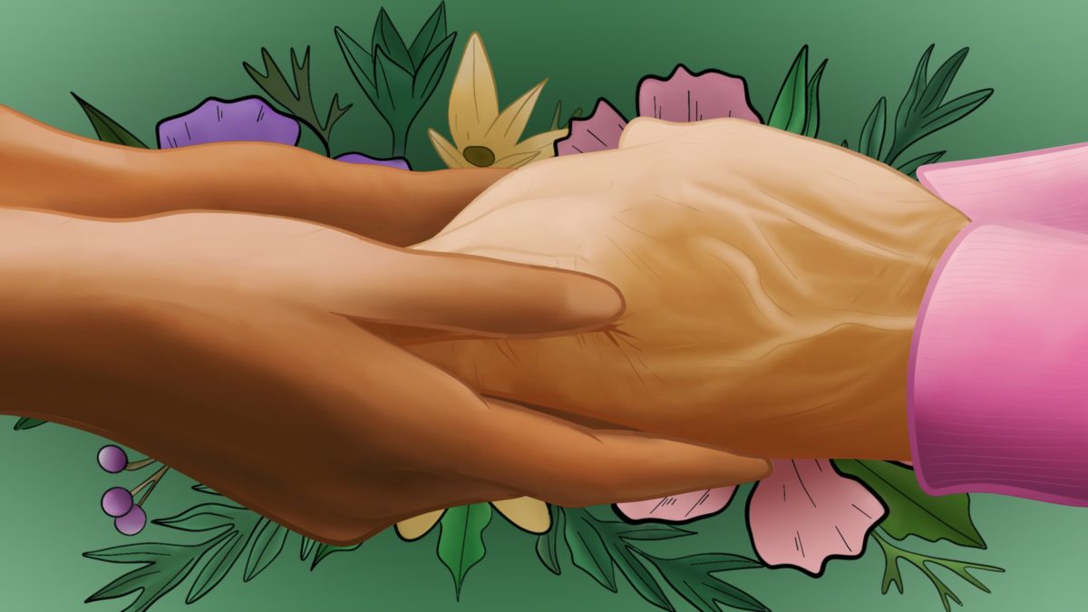 Illustration of two hands holding each other