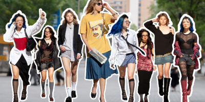 Collage of multiple clothing trends on models walking