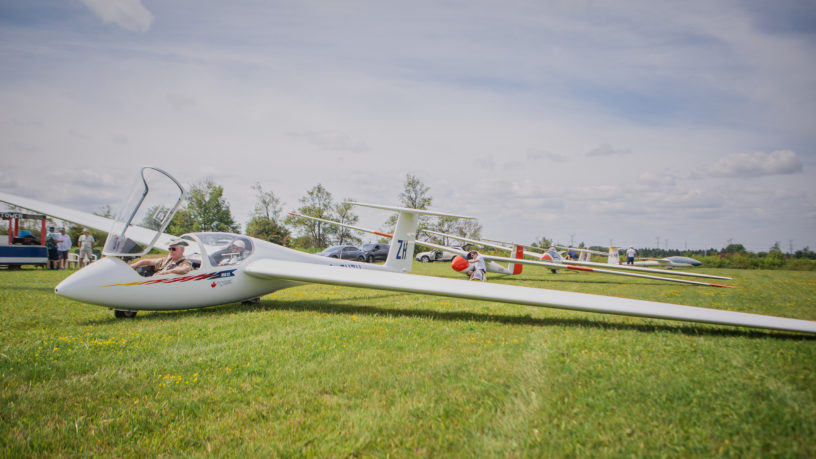 Row of gliders on field