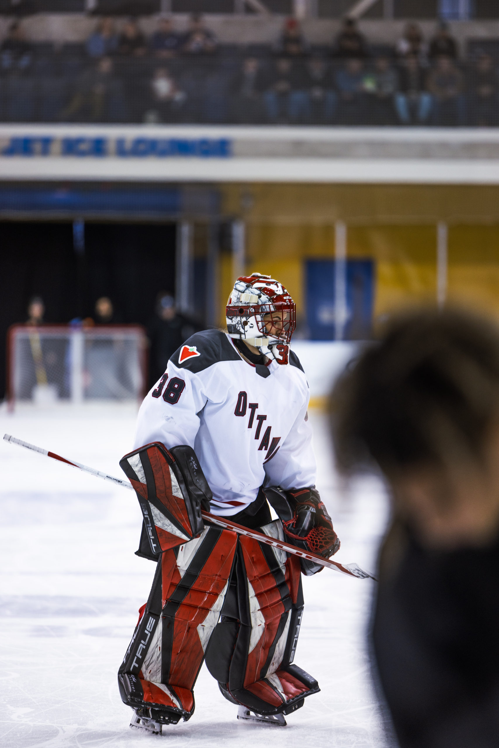 PWHL Ottawa goaltender Emerance Maschmeyer skates on the ice