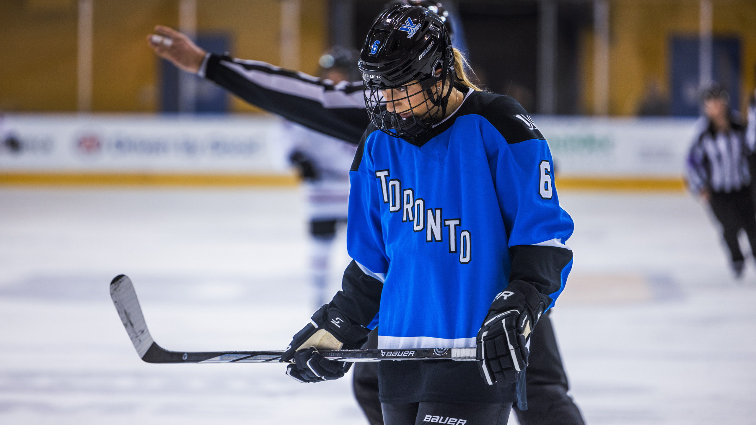 PWHL Toronto player Kali Flanagan skates while looking down at the ice
