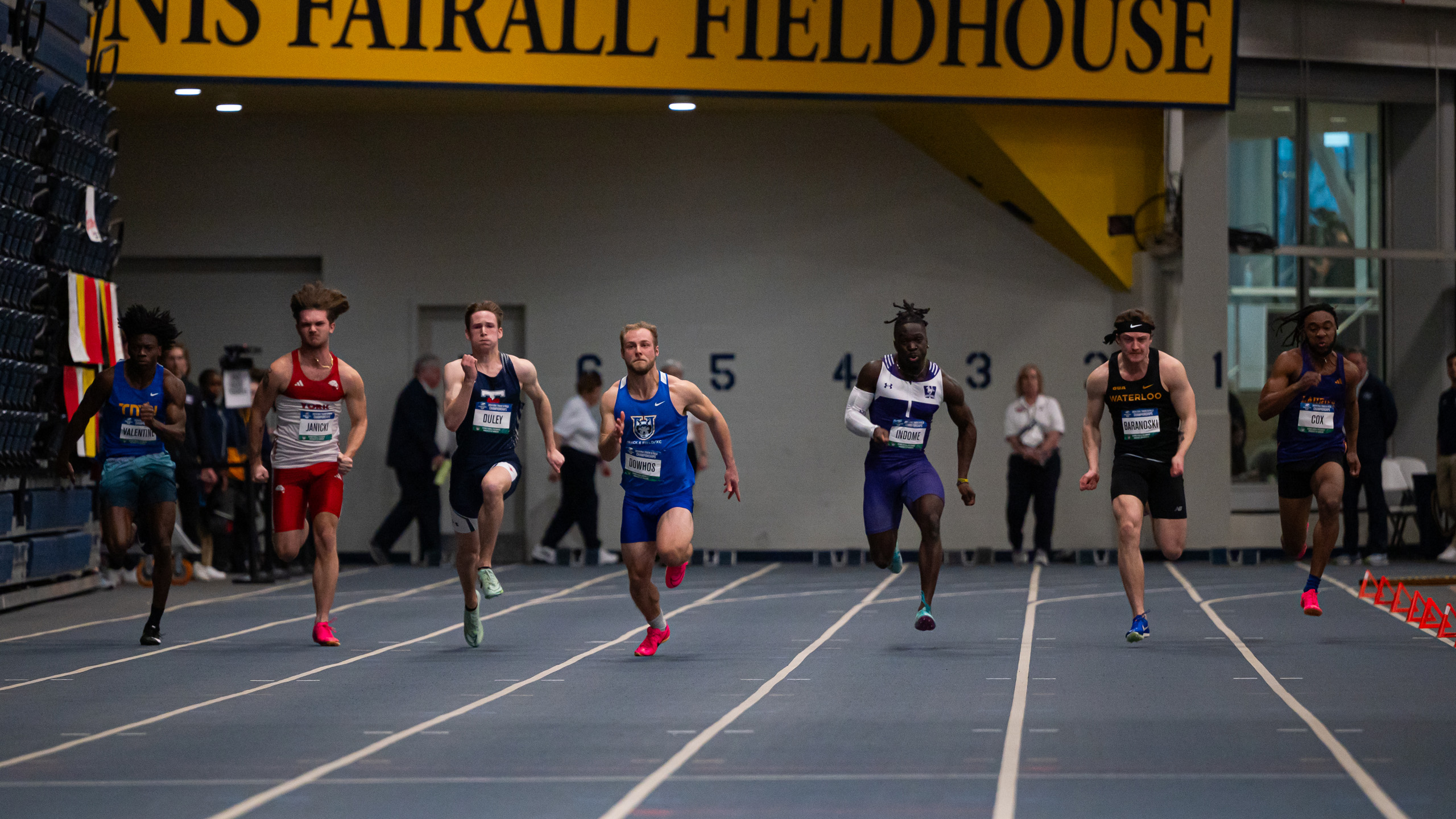 Seven track and field athletes race