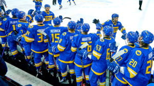 The Bold men's hockey team bench