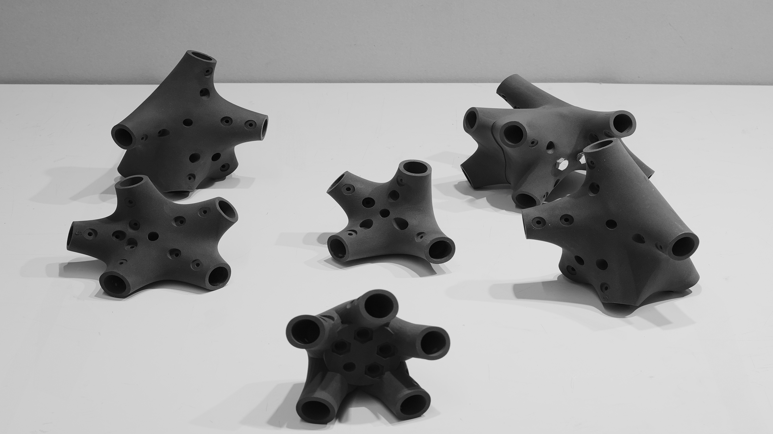Six 3D-printed connector pieces of NOVA