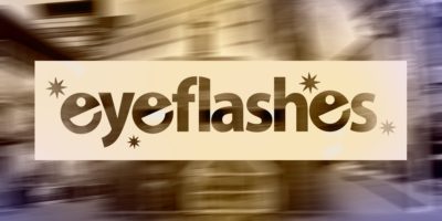 A design showcases the word "eyeflashes" over a blue and yellow gradient.