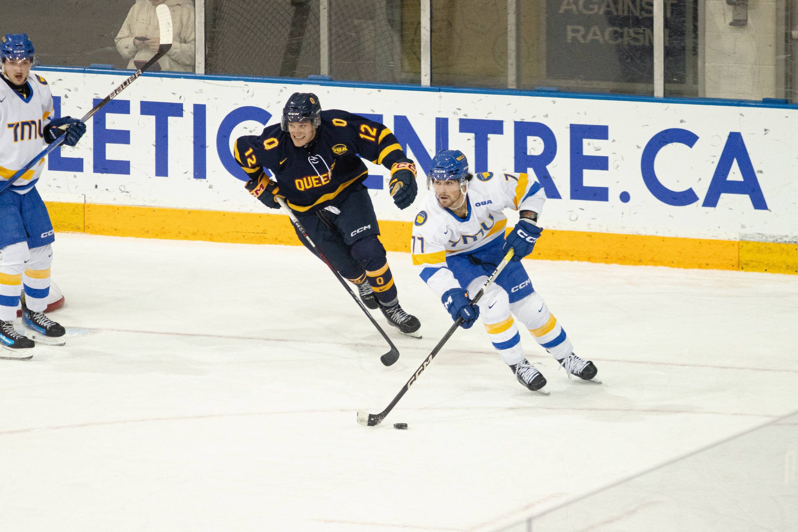 Julian Fantino dragging the puck in the matchup against Queens