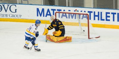 Connor Bowie scores in the shootout against Queen's