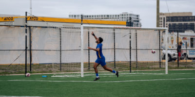 Jevontae Layne celebrating his third goal of the night