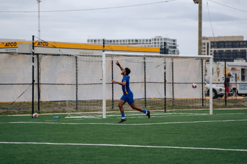 Jevontae Layne celebrating his third goal of the night